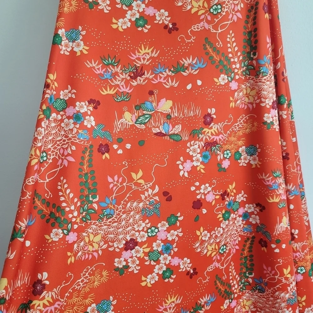 VTG Yves Jennet USA 70s Orange Floral Sleeveless‎ Maxi Dress Gown Women Medium